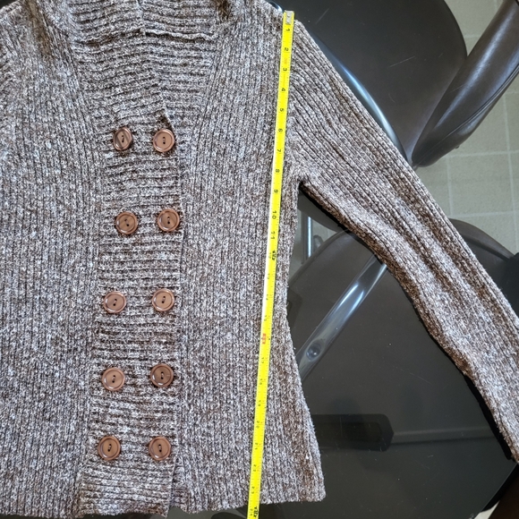 Double-Breasted Hooded Mottled Brown Sweater - Picture 5 of 5